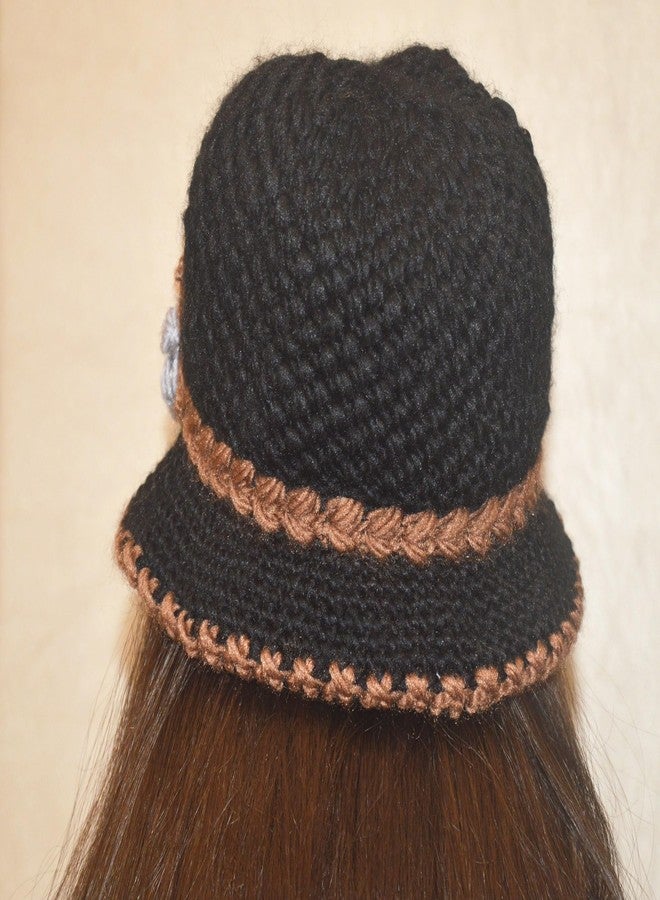 kilsel French Thicken Women's Flowers Knitted-Woolen-Hat Fashion Beanie-Hat Lady Crochet-Bucekt-Hat for Winter Black - Image 4